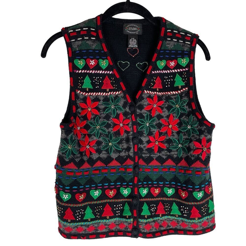 Vintage Designers Studio Originals Christmas beaded embroidered sweater vest